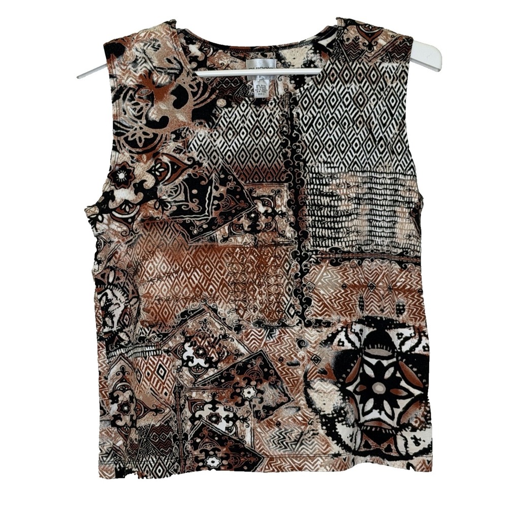 Chico's‎ Pull Over Tank Top Womens Sz 2 Large Mixed Print Round Neck Rayon Blend